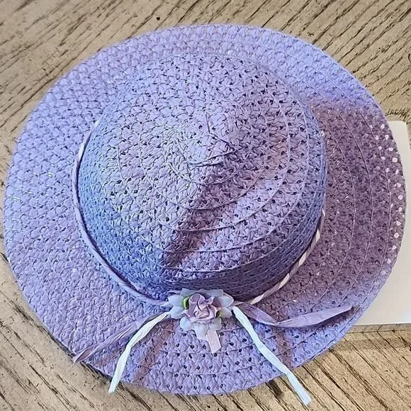 Girls spring purple floral straw hat fits 2-3T new condition 💜 - Picture 3 of 7